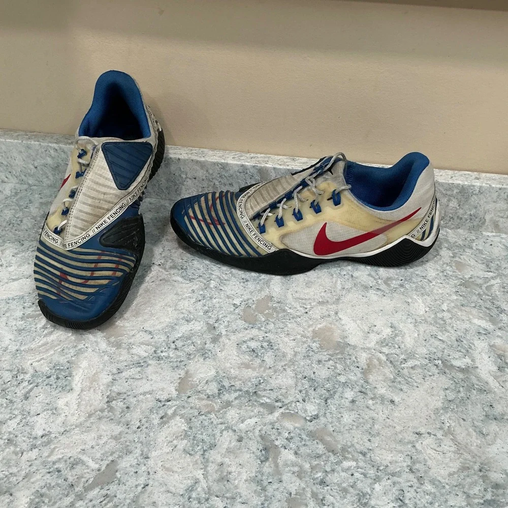 Nike Fencing Shoes Ballestra Size 11 Blue White Red Asymmetric Lacing Athletic